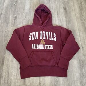 VTG Arizona State Sun Devils Hoodie Mens Small Red  ASU Sweatshirt Grunge
